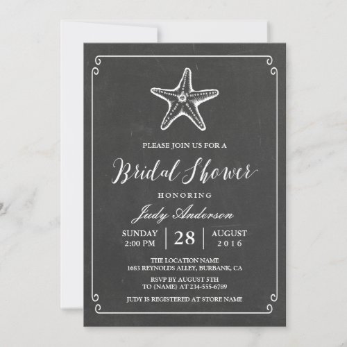 Starfish Bridal Shower | Elegant Chalkboard Look Card