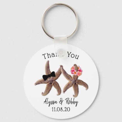 Starfish Bride and Groom Wedding Favor Key Ring