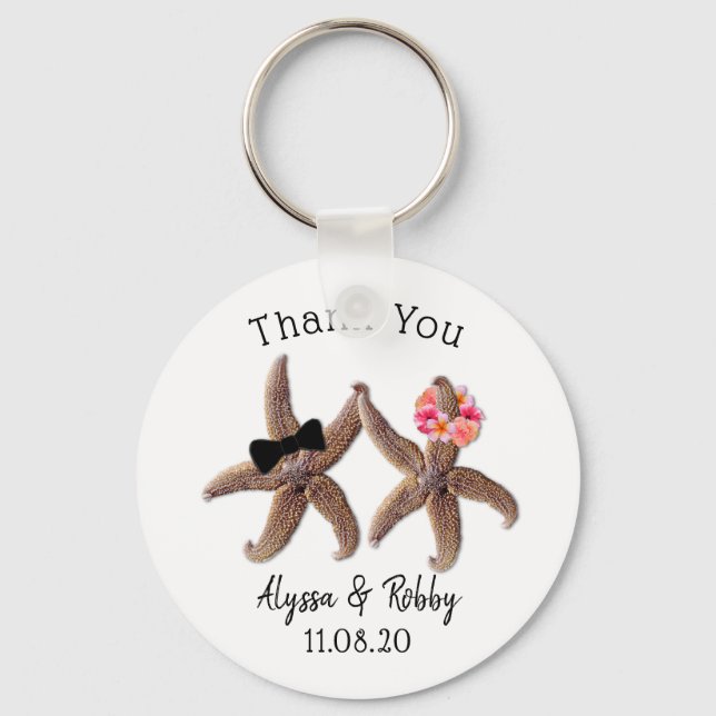Starfish Bride and Groom Wedding Favor Key Ring (Front)