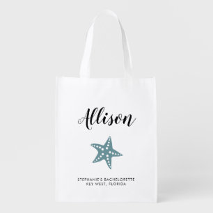 Starfish Bridesmaid Tote Bag for Wedding Blue Gray