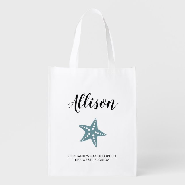 Starfish Bridesmaid Tote Bag for Wedding Blue Gray (Front)