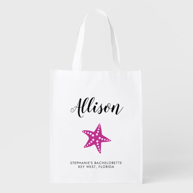 Starfish Bridesmaid Tote Bag for Wedding, Fuchsia (Front)