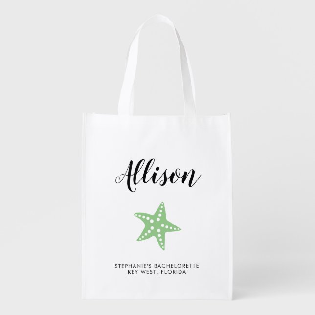 Starfish Bridesmaid Tote Bag for Wedding, Green (Front)