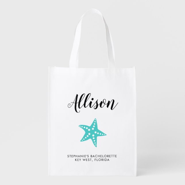 Starfish Bridesmaid Tote Bag for Wedding Turquoise (Front)