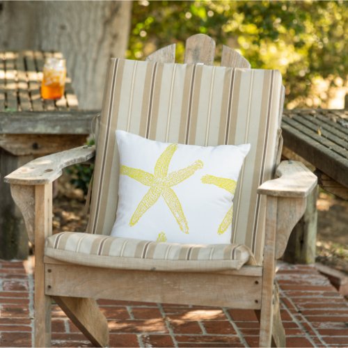 Starfish Bright Yellow White Beach Decor Gift 2023 Outdoor Pillow