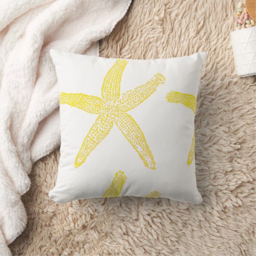 Starfish Bright Yellow White Beach Decor Gift 2023 Throw Pillow