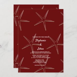 Starfish Burgundy Red Beach Destination Wedding Invitation