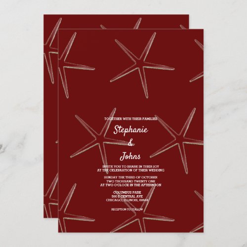 Starfish Burgundy Red Beach Destination Wedding Invitation