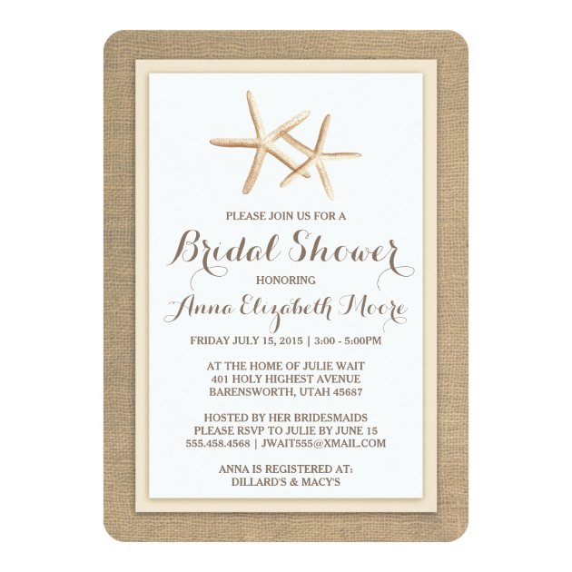 Starfish Burlap Beach Bridal Shower Invitation