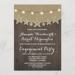 Starfish Burlap Beach Engagement Party Invitations