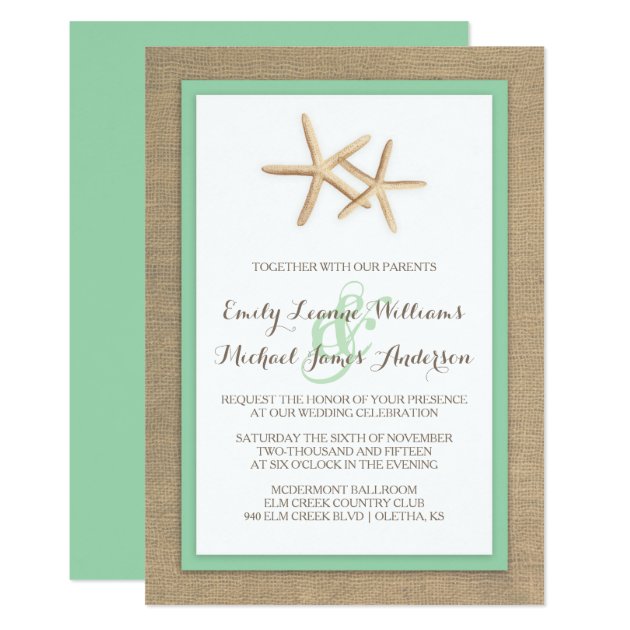 Starfish Burlap Beach Tropical Wedding Invitation