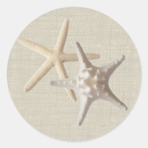 Starfish & Burlap Classic Round Sticker