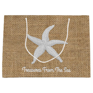 Starfish Burlap Personalize Large Gift Bag