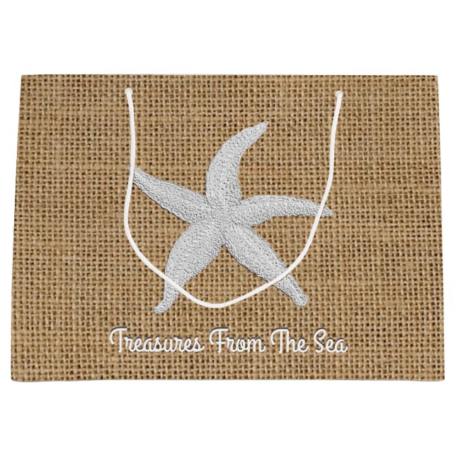 Starfish Burlap Personalize Large Gift Bag (Front)