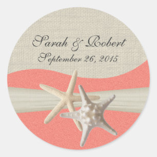 Starfish & Burlap Shell Coral Classic Round Sticker