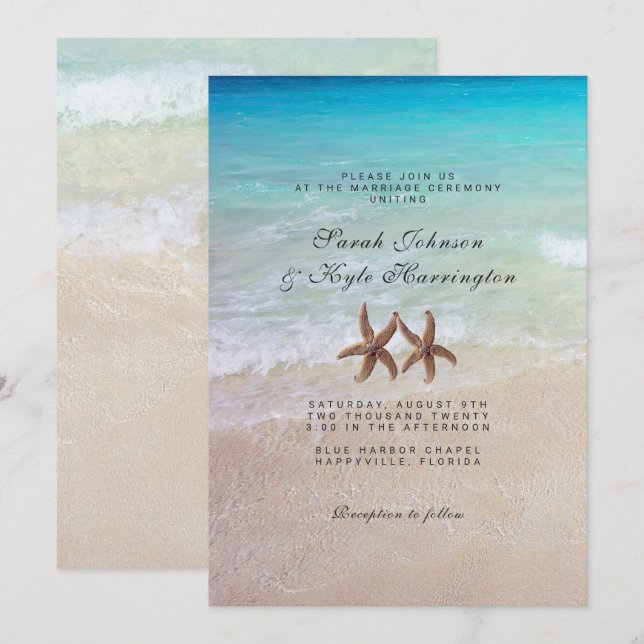 Starfish By the Sea Beach Wedding Invitation (Front/Back)