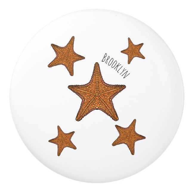 Starfish cartoon illustration ceramic knob (Front)
