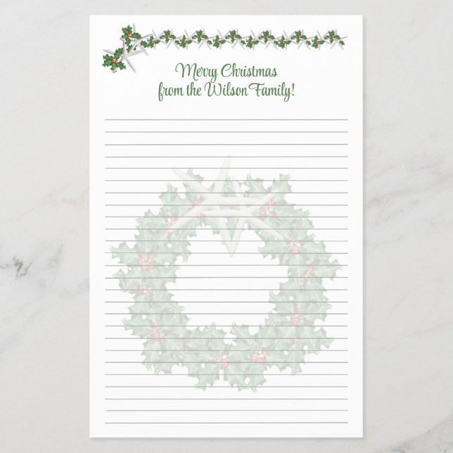 Starfish Christmas Newsletter Lined Paper (Front)