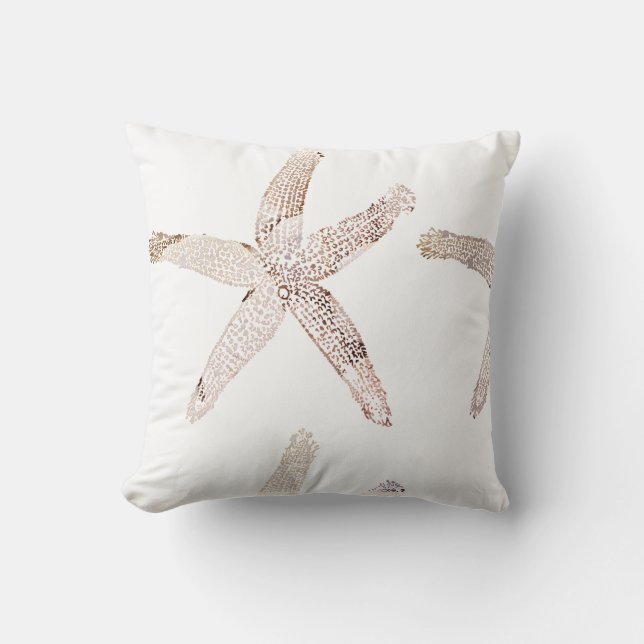 Starfish Coastal Beach Beige Sandy Brown White Throw Pillow (Front)