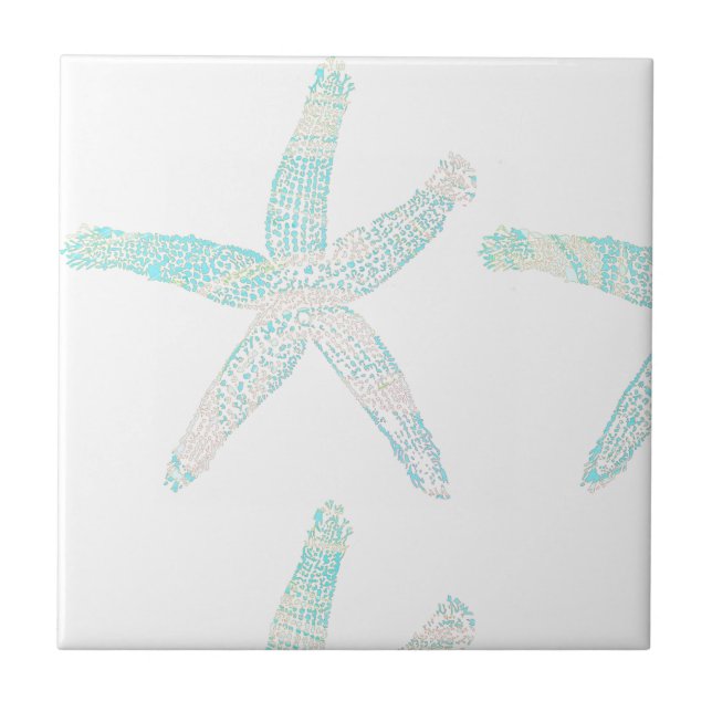 Starfish Coastal Beach Blue Aqua Nautical Gift Ceramic Tile (Front)
