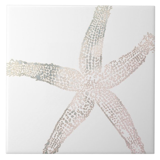 Starfish Coastal Beach Grey Gray White Large Decor Ceramic Tile (Front)
