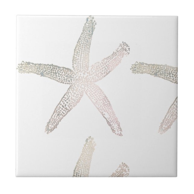 Starfish Coastal Beach Grey Gray White Trendy Cool Ceramic Tile (Front)