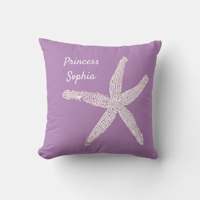 Starfish Coastal Beach Lavender Name Template Cute Outdoor Pillow (Front)