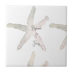 Starfish Coastal Beach Monogram Name Weddings Ceramic Tile