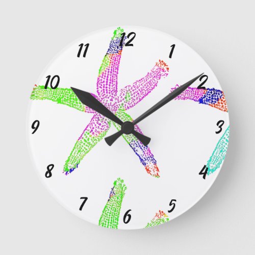 Starfish Coastal Beach Multicolor Nursery Decor  Round Clock