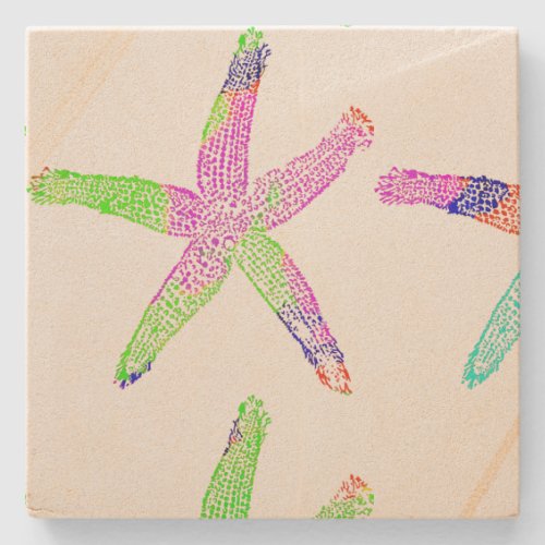 Starfish Coastal Beach Multicolor Patterns Cute Stone Coaster