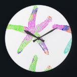 Starfish Coastal Beach Multicolor Patterns White Large Clock<br><div class="desc">Printed with beautiful image of starfish patterns in multicolors with white background,  perfect for coastal beach themed home decor and beach house decorations. Makes great gift for anyone who loves beach life!</div>
