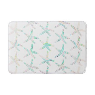 Starfish Coastal Beach Multicolor Teal Blue White Bath Mat