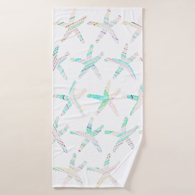 Starfish Coastal Beach Multicolor Teal Blue White Bath Towel (Bath Towel)