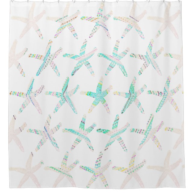 Starfish Coastal Beach Multicolor Teal Nautical Shower Curtain (Front)