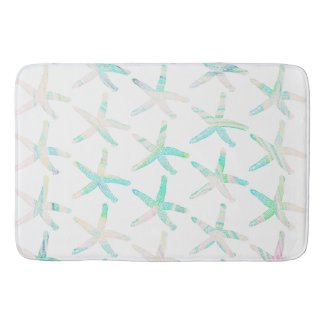Starfish Coastal Beach Multicolor Teal Patterns Bath Mat