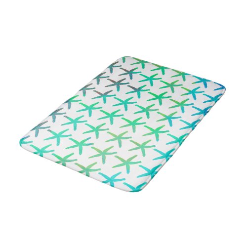 Starfish Coastal Beach Multicolor Teal White Cool Bath Mat