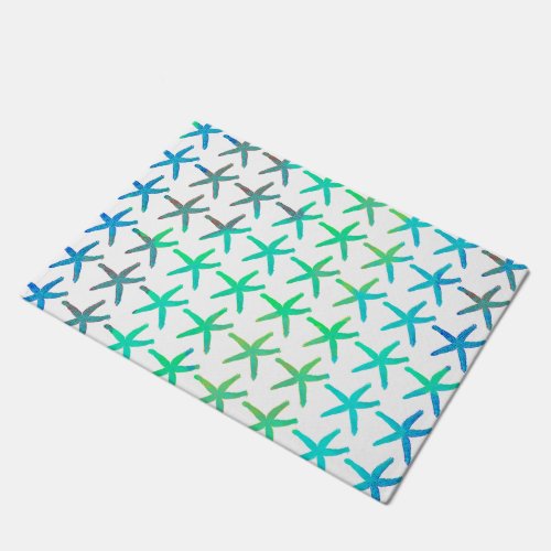 Starfish Coastal Beach Multicolor Teal White Cute Doormat