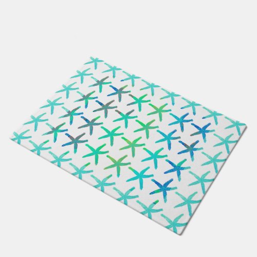 Starfish Coastal Beach Multicolor Teal White Cute Doormat