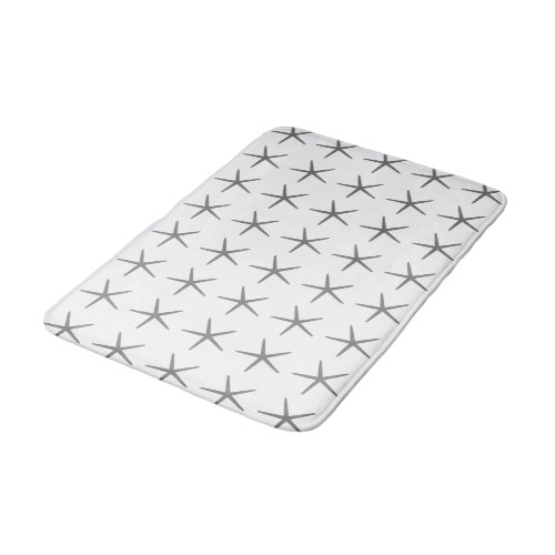 Starfish Coastal Beach Nautical Grey Gray White Bath Mat