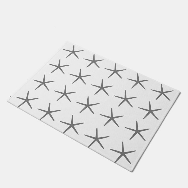 Starfish Coastal Beach Nautical Grey Gray White Doormat (Angled)
