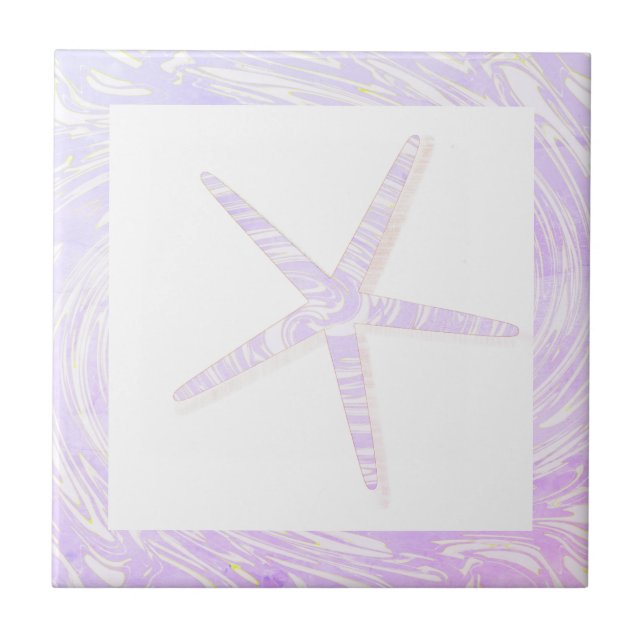 Starfish Coastal Beach Pink Purple White Nautical Ceramic Tile (Front)