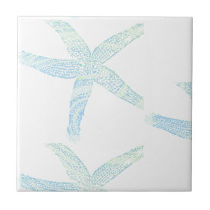 Starfish Coastal Beach Teal Blue White Aqua Gift Ceramic Tile