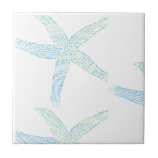 Starfish Coastal Beach Teal Blue White Aqua Gift Ceramic Tile