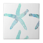 Starfish Coastal Beach Teal Blue White Nautical Ceramic Tile<br><div class="desc">Printed with beautiful image of starfish patterns in teal blue and white background,  perfect for coastal beach themed home decor and beach house decorations. Makes great gift for anyone who loves beach life!</div>