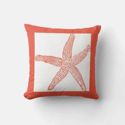 Starfish Coastal Beach Theme Orange White Fall Throw Pillow