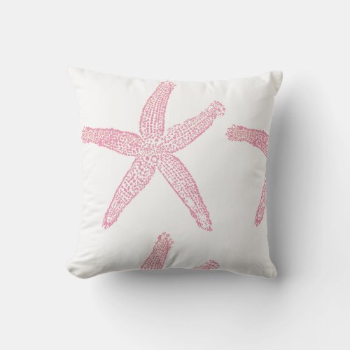 Starfish Coastal Beach Theme Pink White Cute Girly Outdoor Pillow