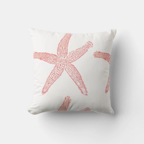 Starfish Coastal Beach Theme Pink White Cute Throw Pillow