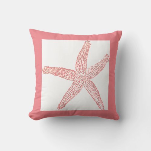 Starfish Coastal Beach Theme Pink White Girly Throw Pillow