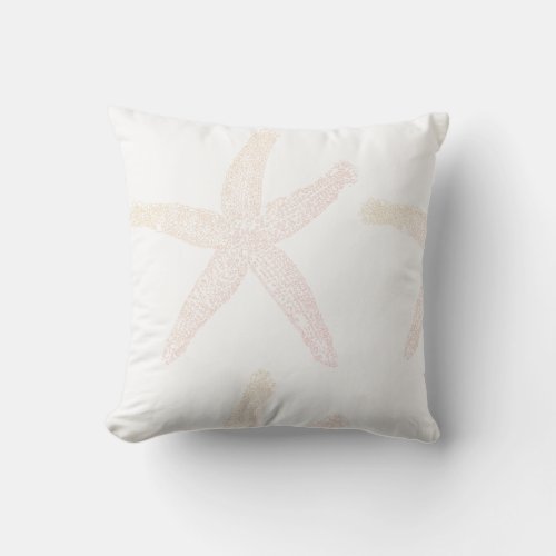 Starfish Coastal Beach White Light Pastel Orange Throw Pillow