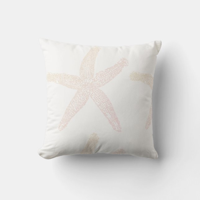Starfish Coastal Beach White Light Pastel Orange Throw Pillow (Front)